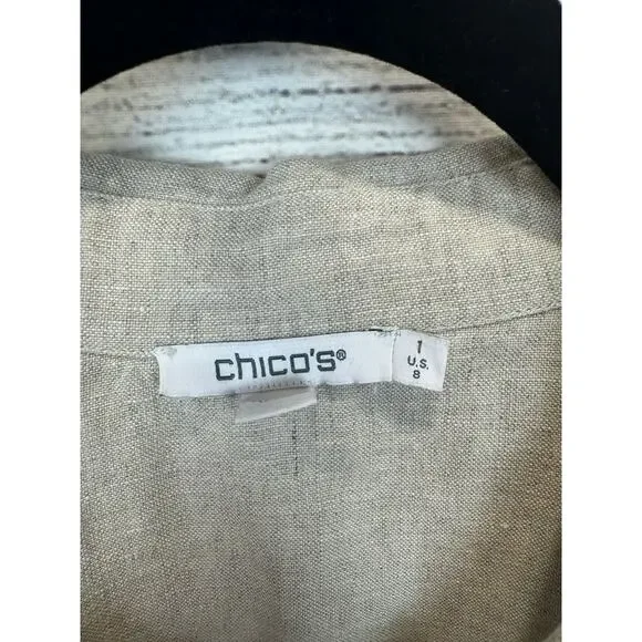 Chico's Women's Cream Linen Button Front Blouse Size 8 - Picture 3 of 7